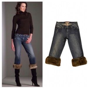 Faux Fur Cuff Capri Crop Jeans by Candies Embroidered Pockets Size 9